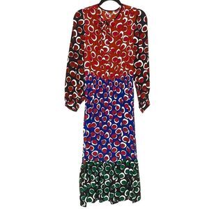 Juliette Dress Viva Dots in Silk Crepe de Chine Midi Long Sleeves